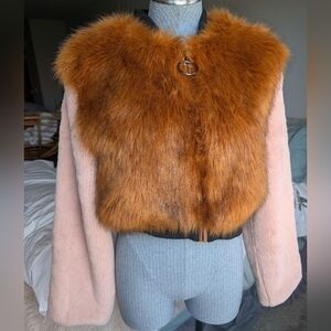 Luxurious Faux Fur Teddy Jacket in Orange and Pink